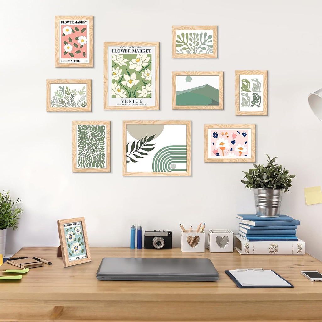 Picture Frames Set of 10, Including 8x10, 5x7, 4x6 Natural Frame | Multi Picture Frames Collage Wall Decor, Gallery