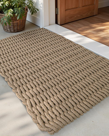 Jute Door Mat 24x36, Woven Mat for Covered Outside Entry, Light Taupe