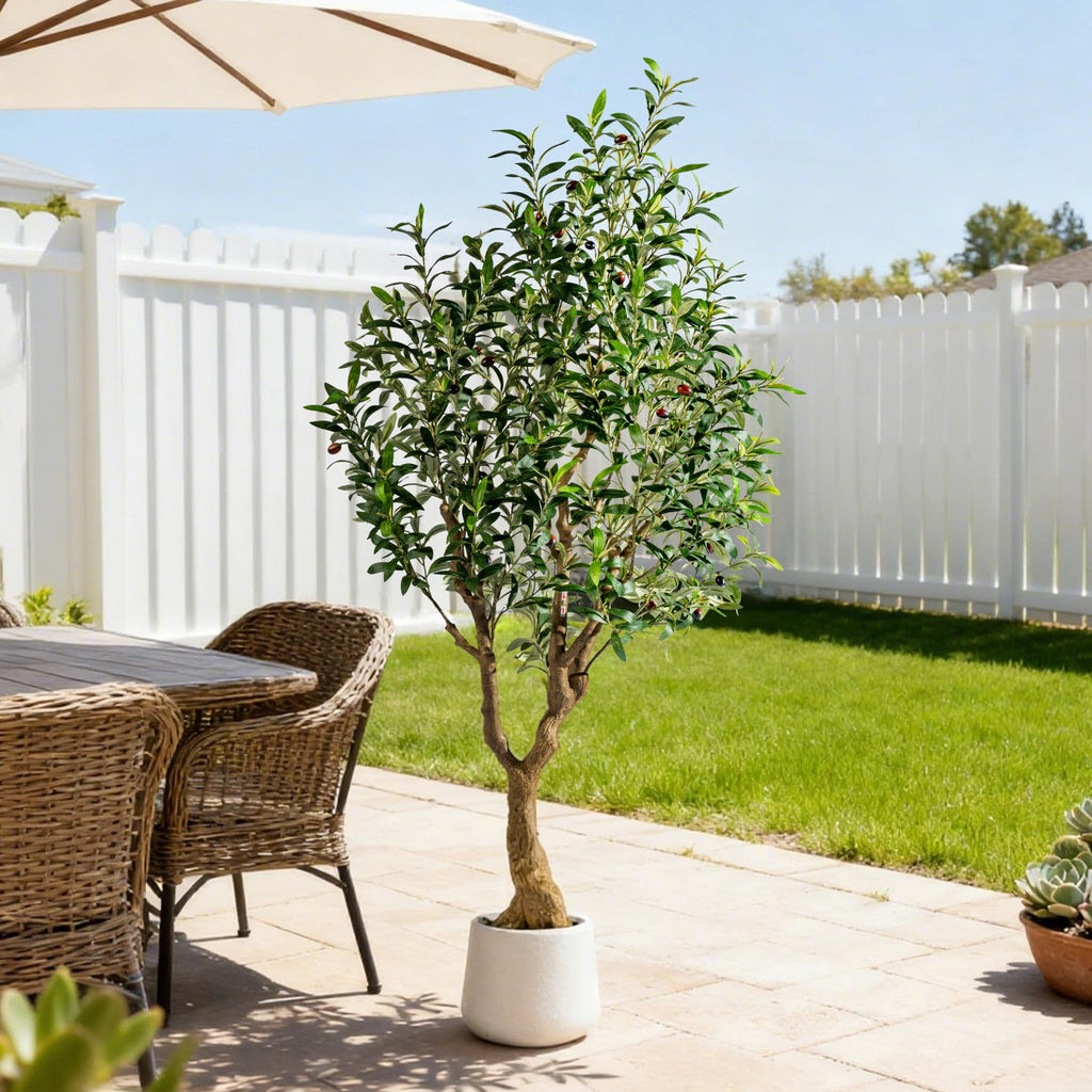 6FT Faux Olive Tree with Tall Exquisite Planter Artificial Olive Tree Tall, Potted Fake Olive Plant with 1260 Real