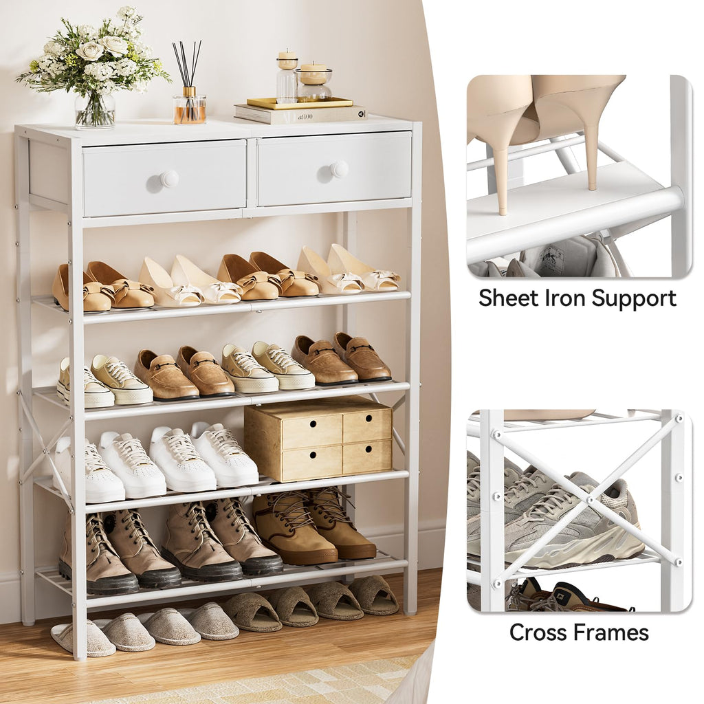 5 Tier Shoe Rack with 2 Drawers, 16-20 Pairs Greige