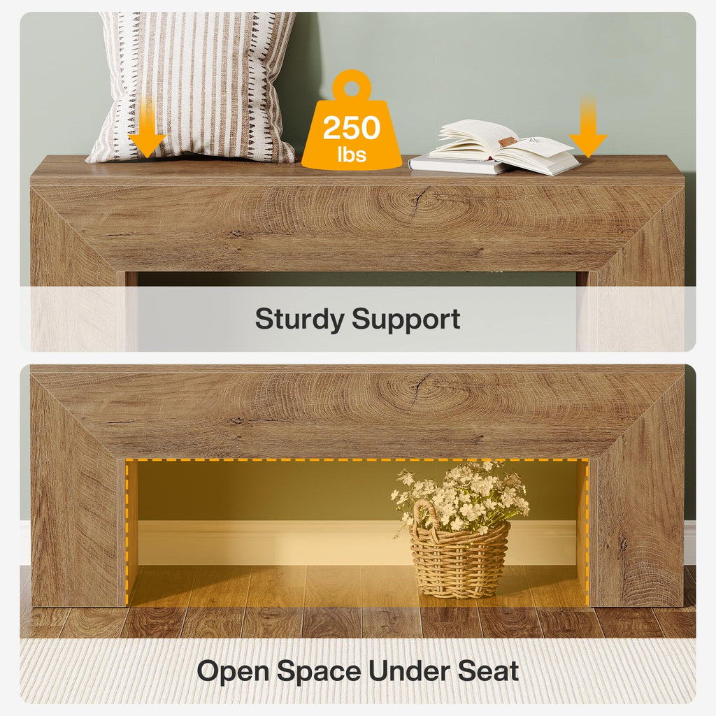 47'' Wooden Entryway Bench, Farmhouse Entry Bench Seat, Indoor End of Bed Bench with Storage Capability, Easy