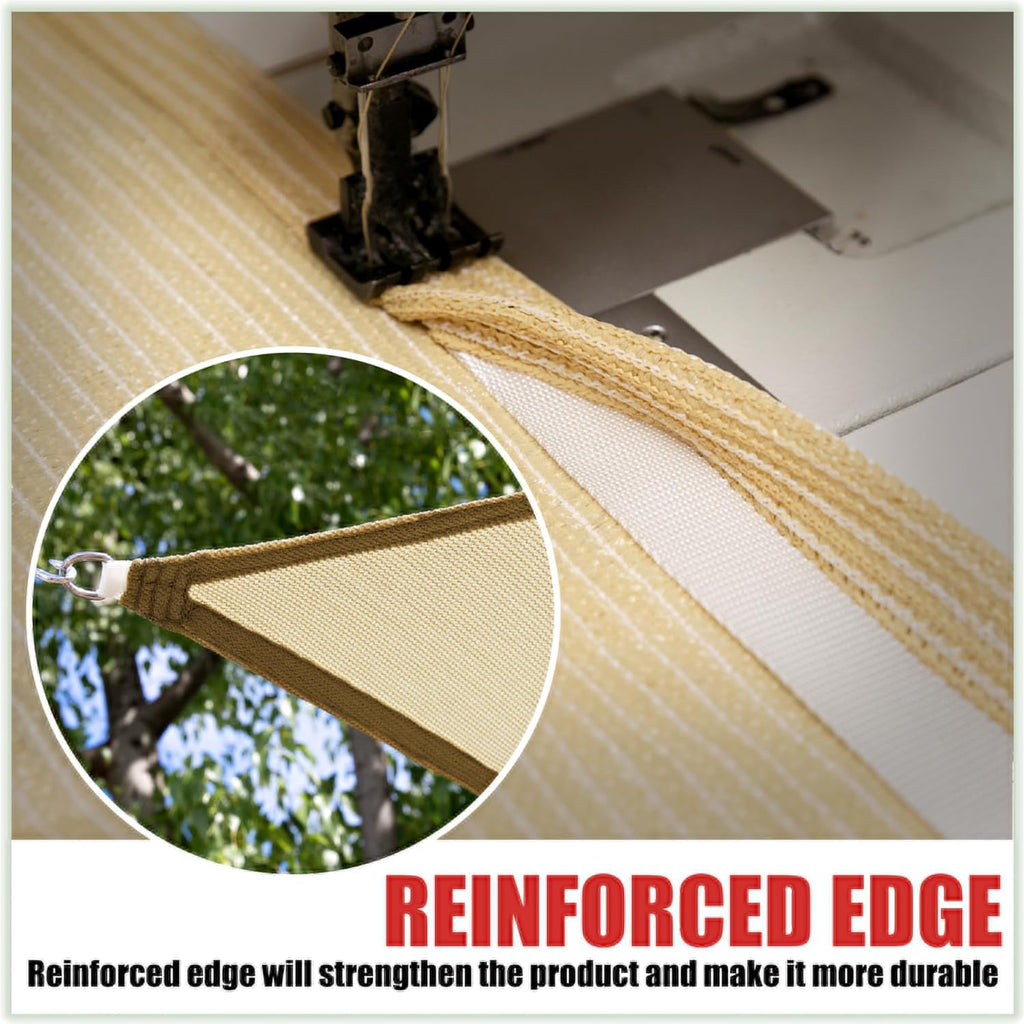 24' x 24' x 24' Beige Triangle CTAPT24 Sun Shade Sail Canopy Mesh Fabric UV Block UPF50 - Commercial Heavy Duty - 190