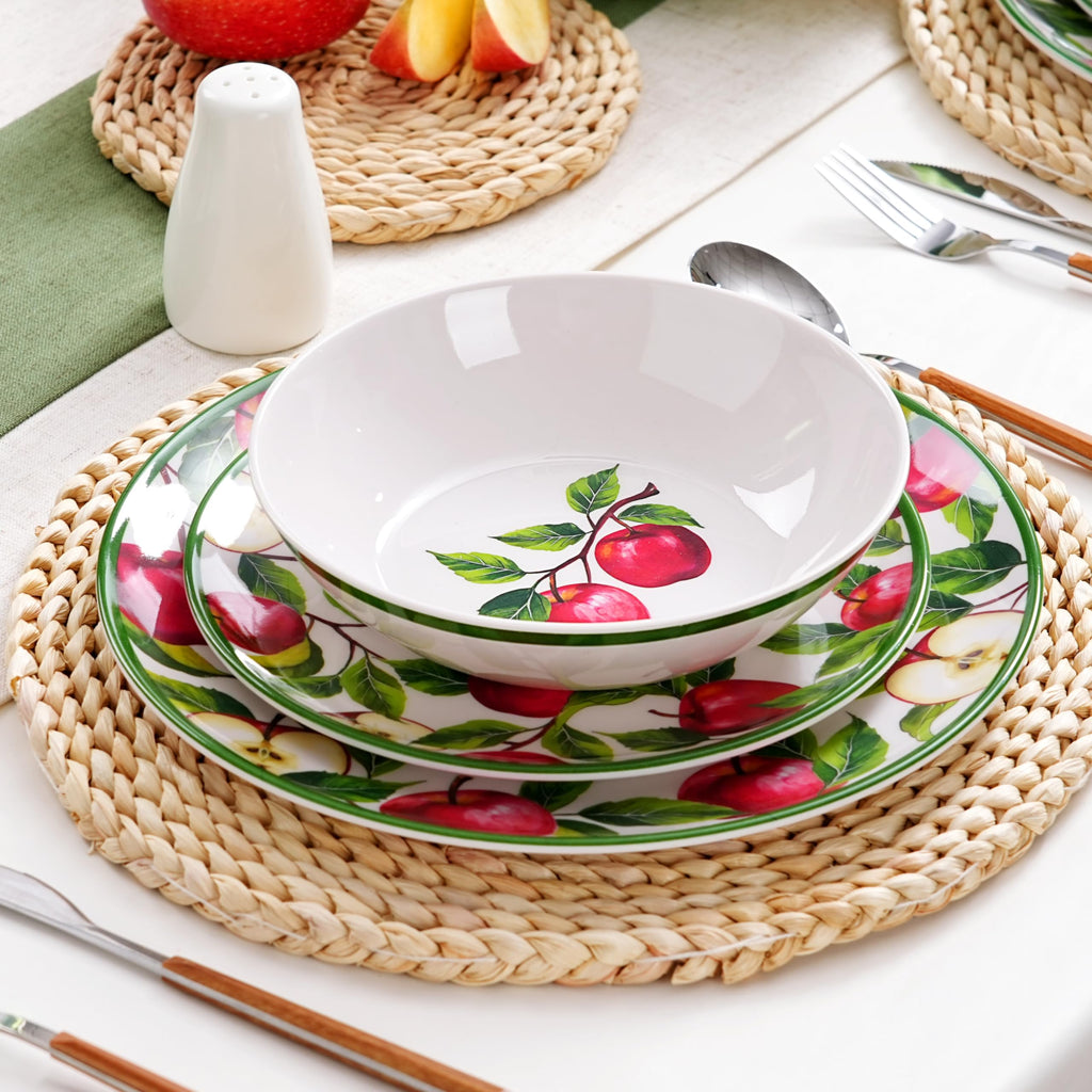 Dinnerware Sets - 12pcs Melamine Plates and Bowls (Apple Design)
