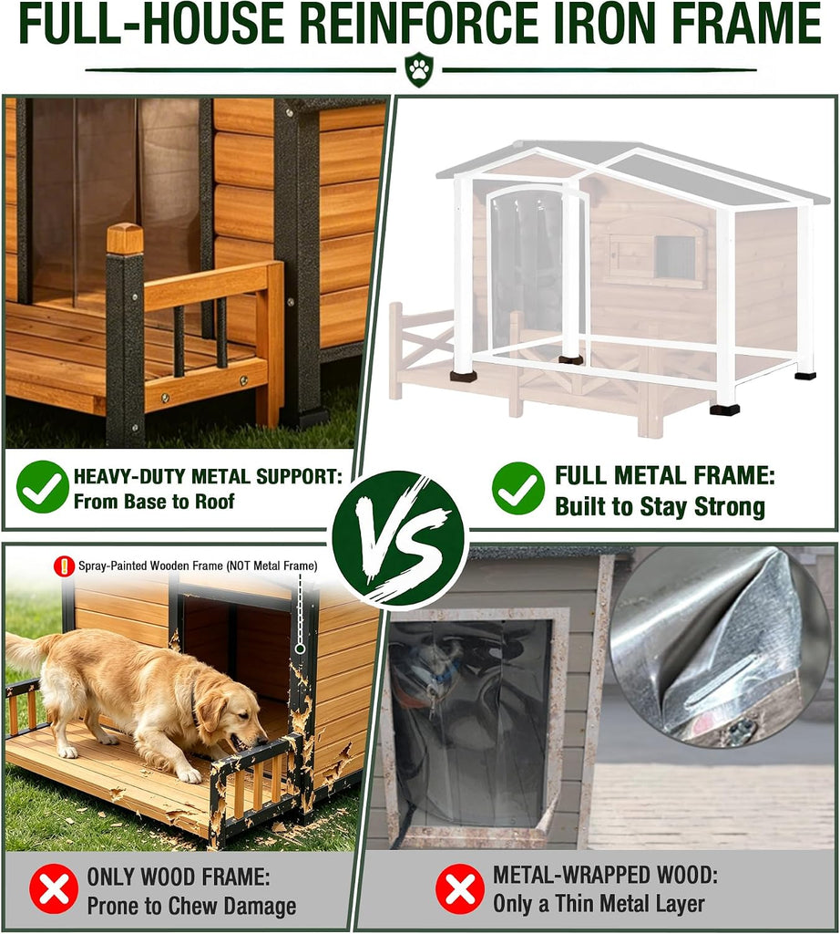 Dog House Outdor with Reinforced Iron Frame and Front Porch