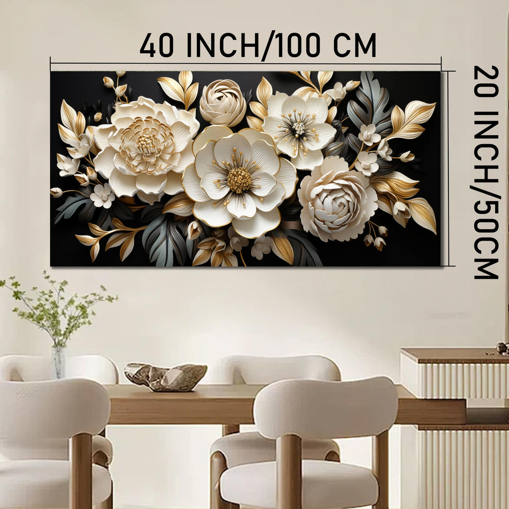 Large Gold and Black Flower Wall Art Botanical Picture Modern Artwork Office Teen Girls Room Kitchen 20x40 Inch