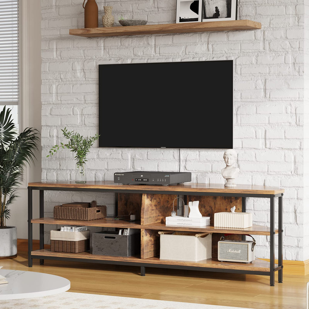Corner TV Stand with Power Outlet, Corner Entertainment Center for 32 43 50 55 60 Inch TV, Industrial Media Console