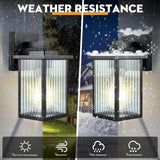 Outdoor Wall Lights for House Exterior - IP65 Waterproof Porch Lights with Textured Glass & Matte Black Metal