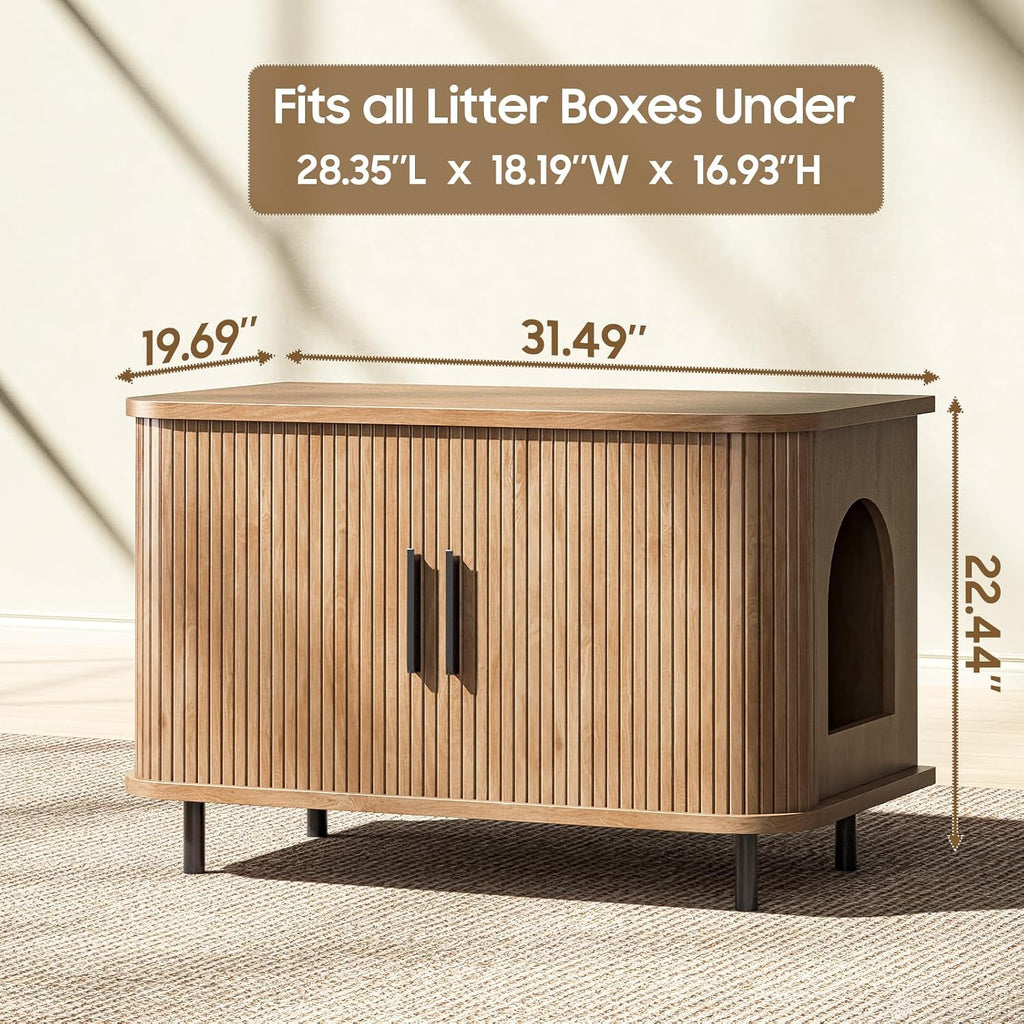 Cat Litter Box Enclosurea with Tambour Sliding Door (Oak)