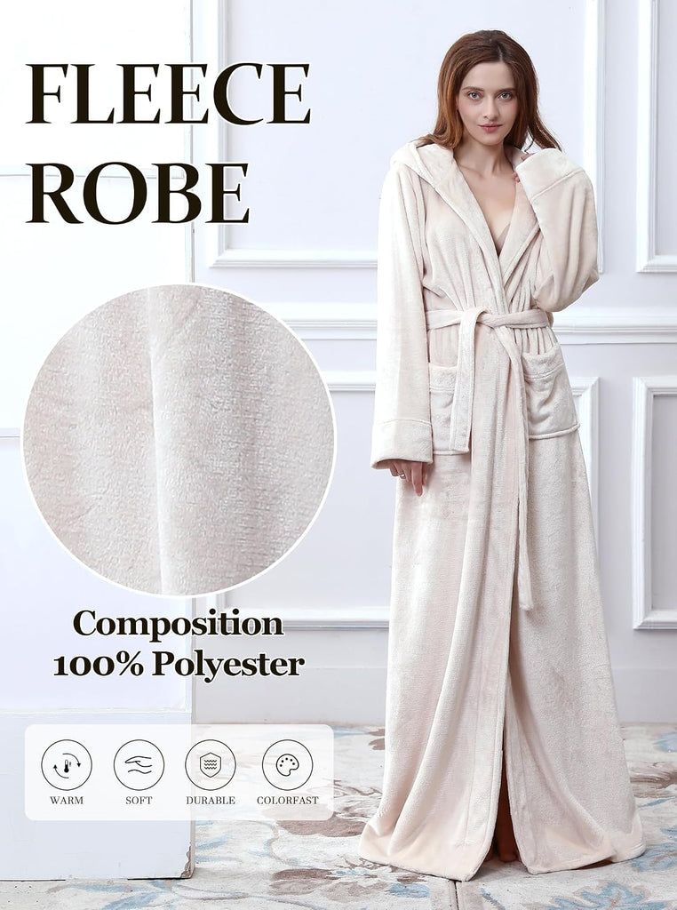 Women Hood Plush Robes: Full Long Fluffy Fleece Warm Bathrobes | Soft Hooded Floor Length Bath Robes With Belt And