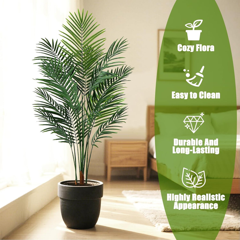 Artificial Palm Tree Outdoor 5ft, Large Fake Tropical Areca Palm Tree with 13 Trunks, Tall Faux Floor Plants