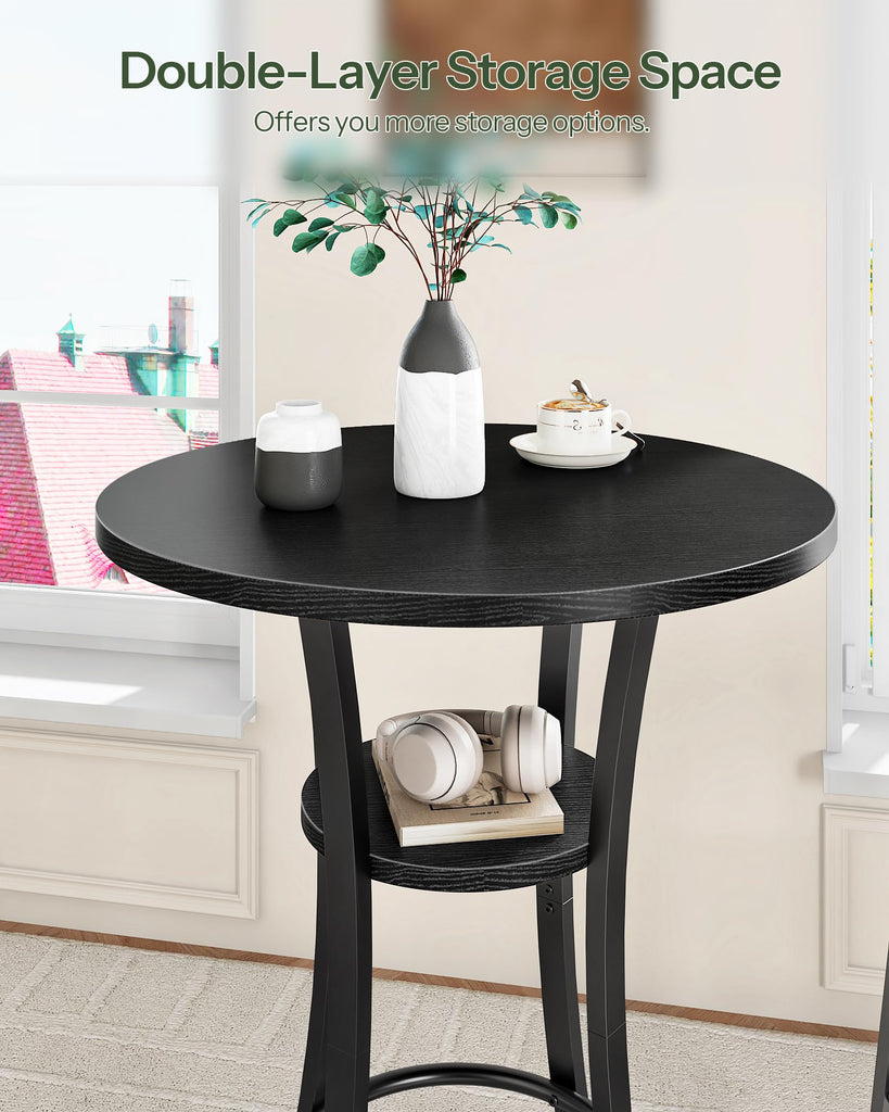 Round Bar Table, Set of 2 Small Kitchen Dining Tables, 2-Tier High Top & Counter Height Dining Table, for Bistro