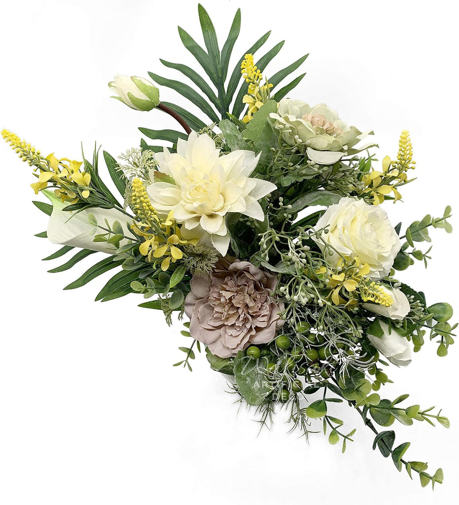 Faux Flowers in Ceramic Vase, Artificial Flower Arrangement Decoration Kitchen Living Dining Room Coffee Table