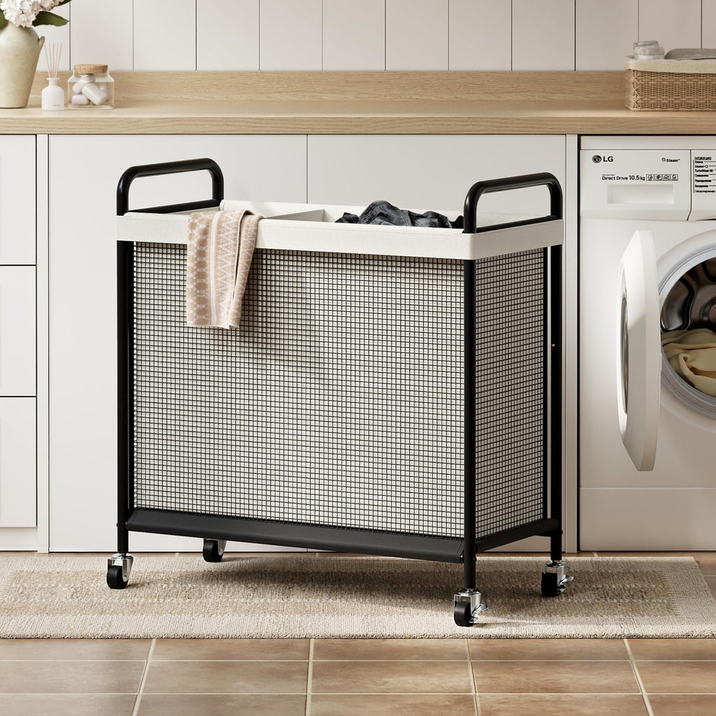 Rolling Laundry Hamper 3 Section, 120L Laundry Basket with Wheels