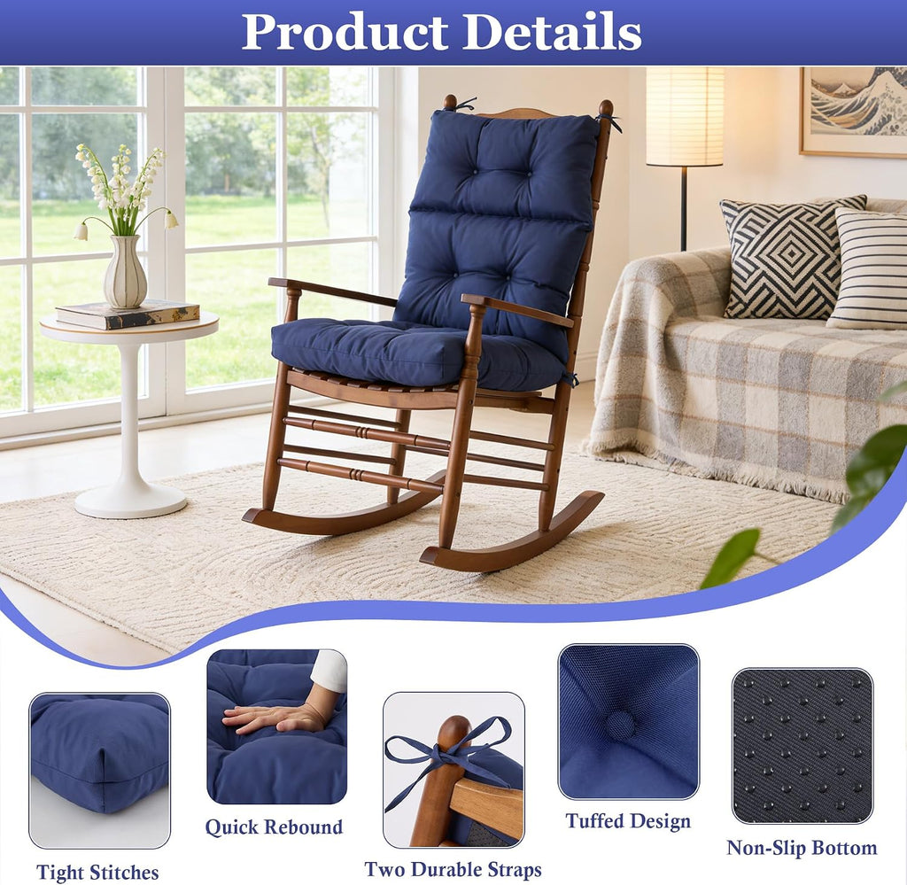 Rocking Chair Cushion, Waterproof and Fade-Resistant Adirondack Rocker Cushions, Indoor/Outdoor Rocking Chair Pads