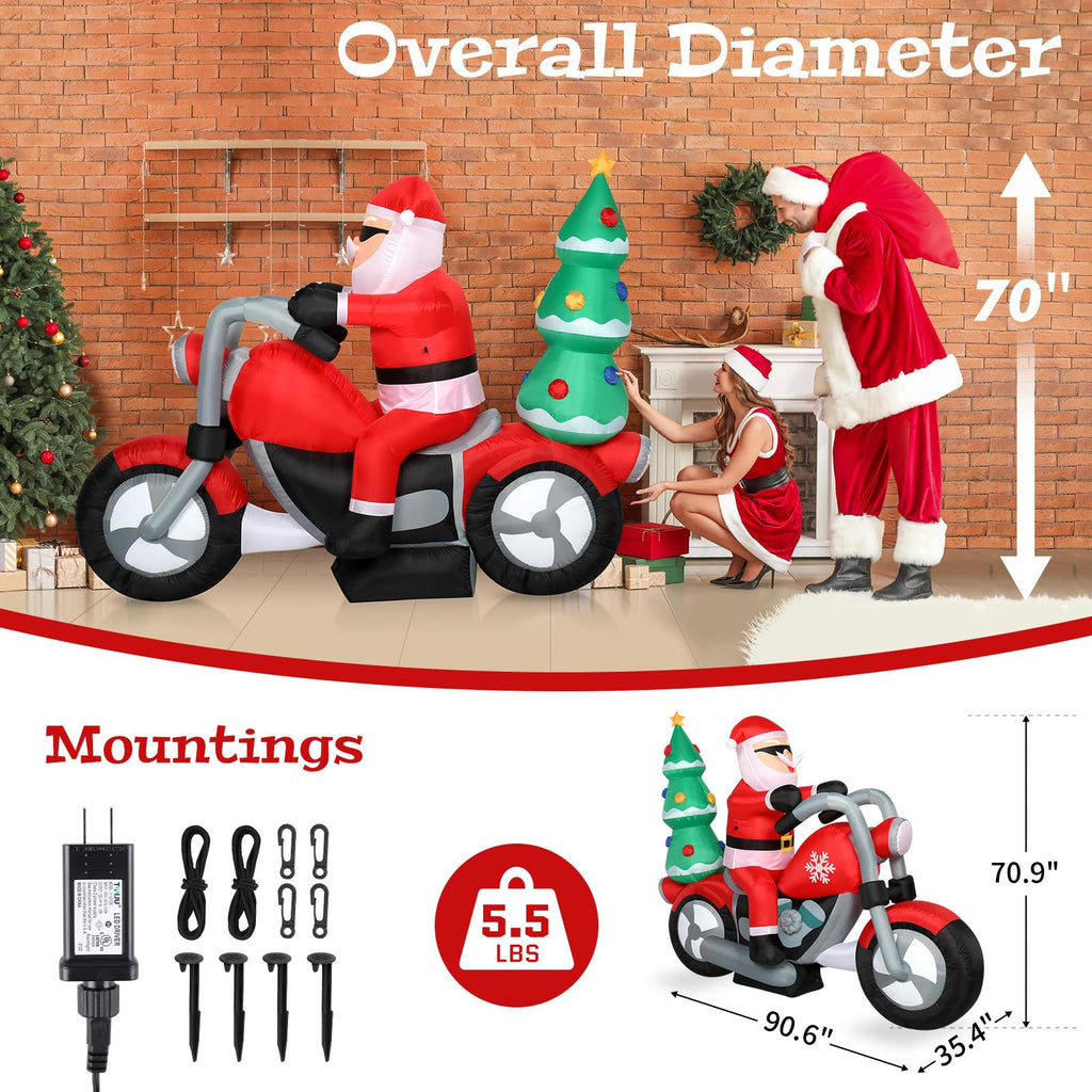 Christmas Inflatables Motorcycle 7.5 Ft, Xmas Inflatable Decoration Santa Riding Motorcycle with A Christmas Tree
