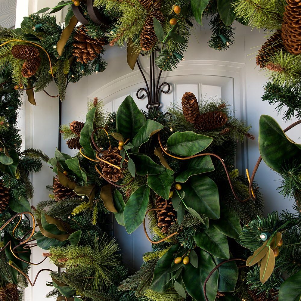 30 Inch Pre-Lit Artificial Christmas Wreath, Magnolia Leaf