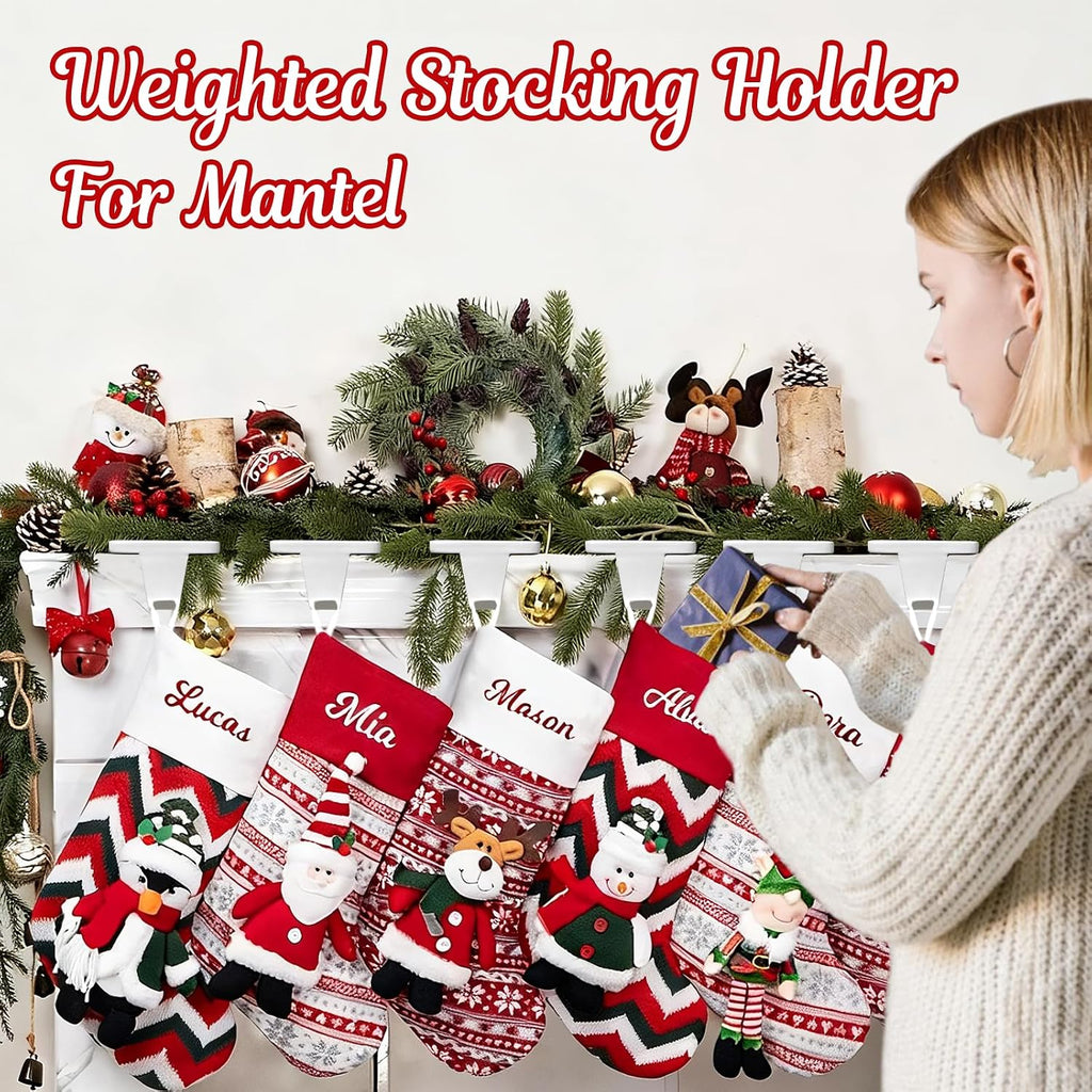Christmas Stocking Holders for Mantle, Set of 6 White Heavy Duty Cast Iron Stocking Hangers Base, Low Profile