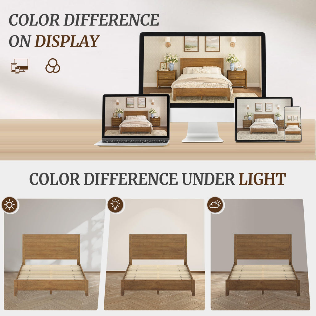 Queen Size Bed Frame, 100% Solid Acacia, Dark Wood