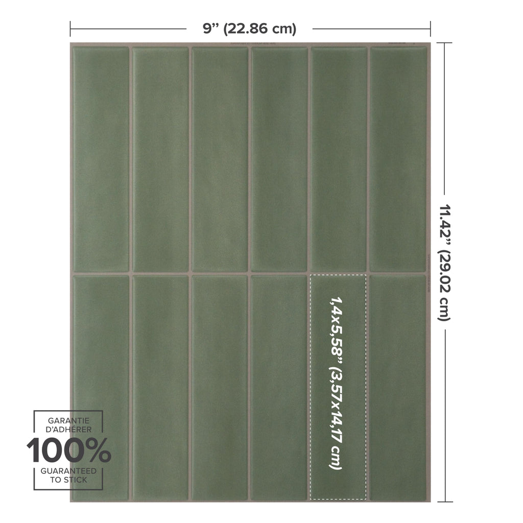 Peel and Stick backsplash, Stacked Olive Green, 11.43"x9"