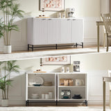 65" Buffet Cabinet with Storage, Fluted Credenza Sideboard with 4 Doors & Adjustable Shelves