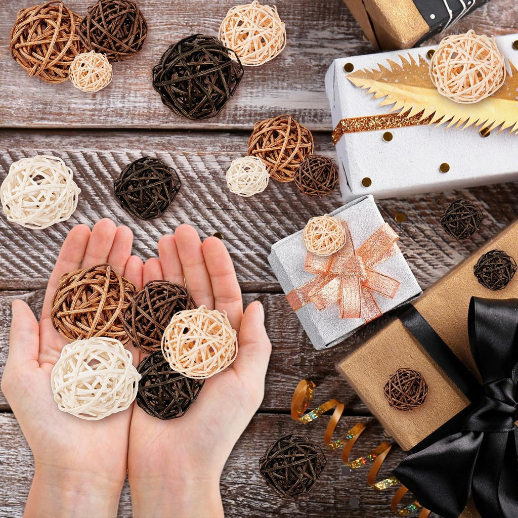Decorative Balls for Bowls Centerpiece, Wicker Rattan Balls Vase Fillers Potpourri Bowl Filler Bathroom Living - Set of 24