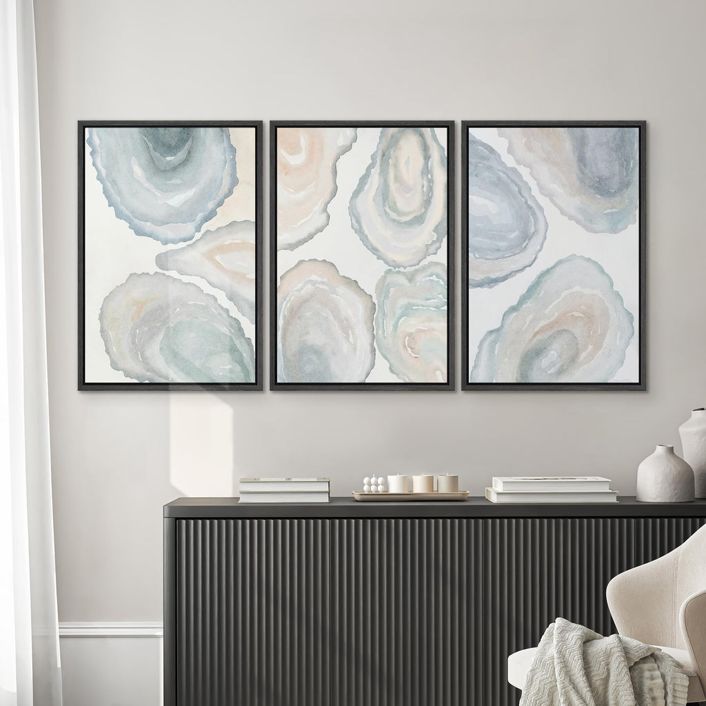 Framed Canvas Print Wall Art Abstract Geode Soft Pastel Agate Slice Photography Modern Art Minimalist Black and White
