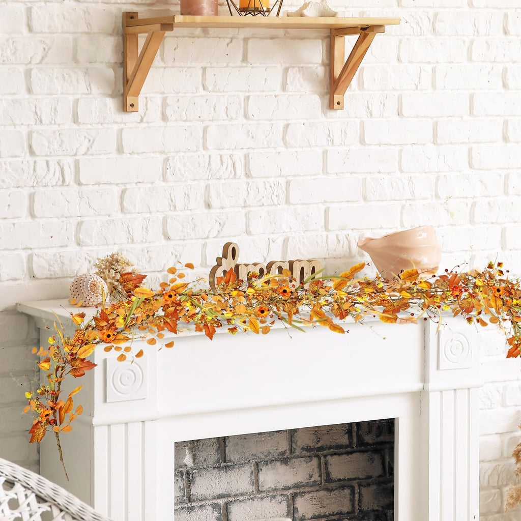 6.5ft Fall Garland for Decoration, Artificial Bittersweet Maple Leaf Hanging Vine for Outdoor, Fireplace Mantle