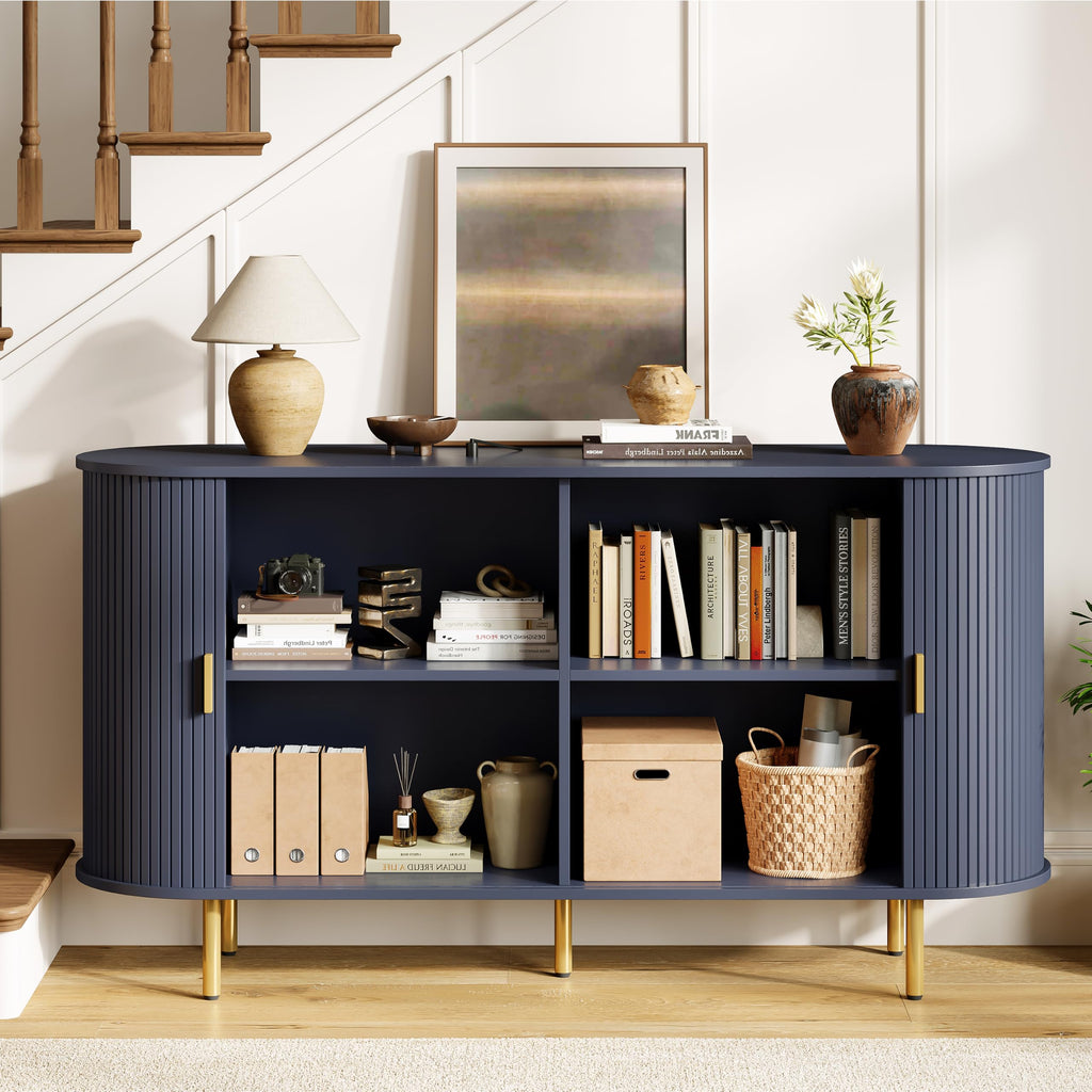 55" Fluted Buffet Sideboard Cabinet with Sliding Door, Blue
