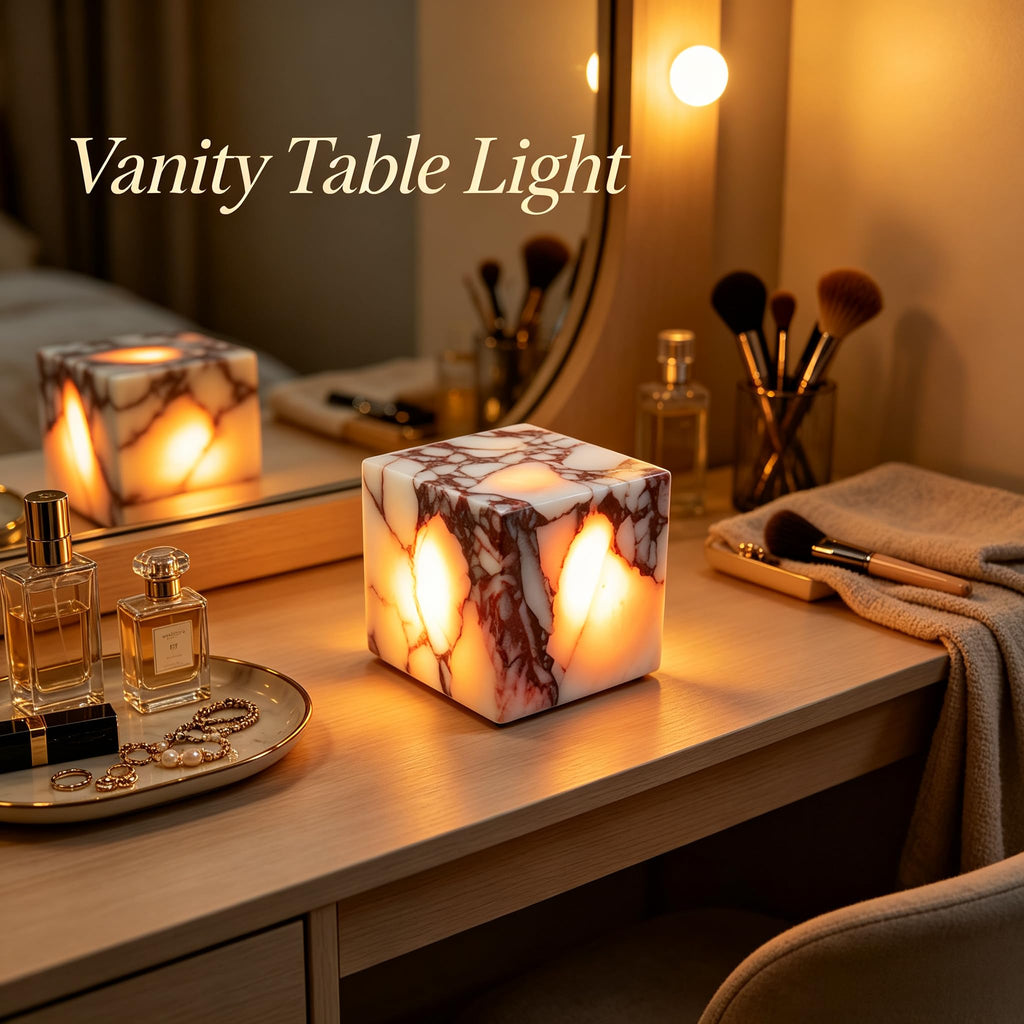 Marble Table Lamp Nature Stone Pat Lamp (Calacatta Purple Cube)
