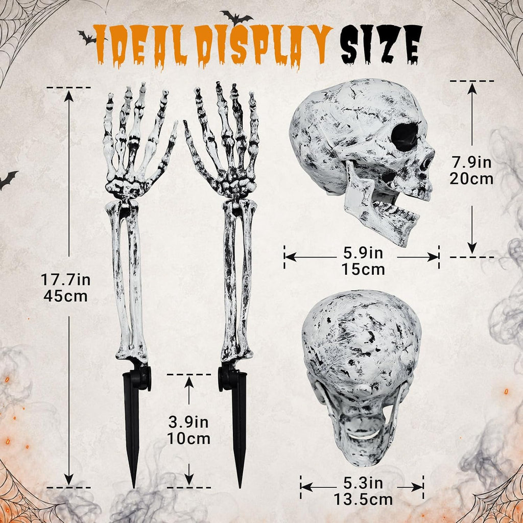Halloween Skeleton Yard Stakes, Skull & Arm Bones Lawn Decor - Set of 3
