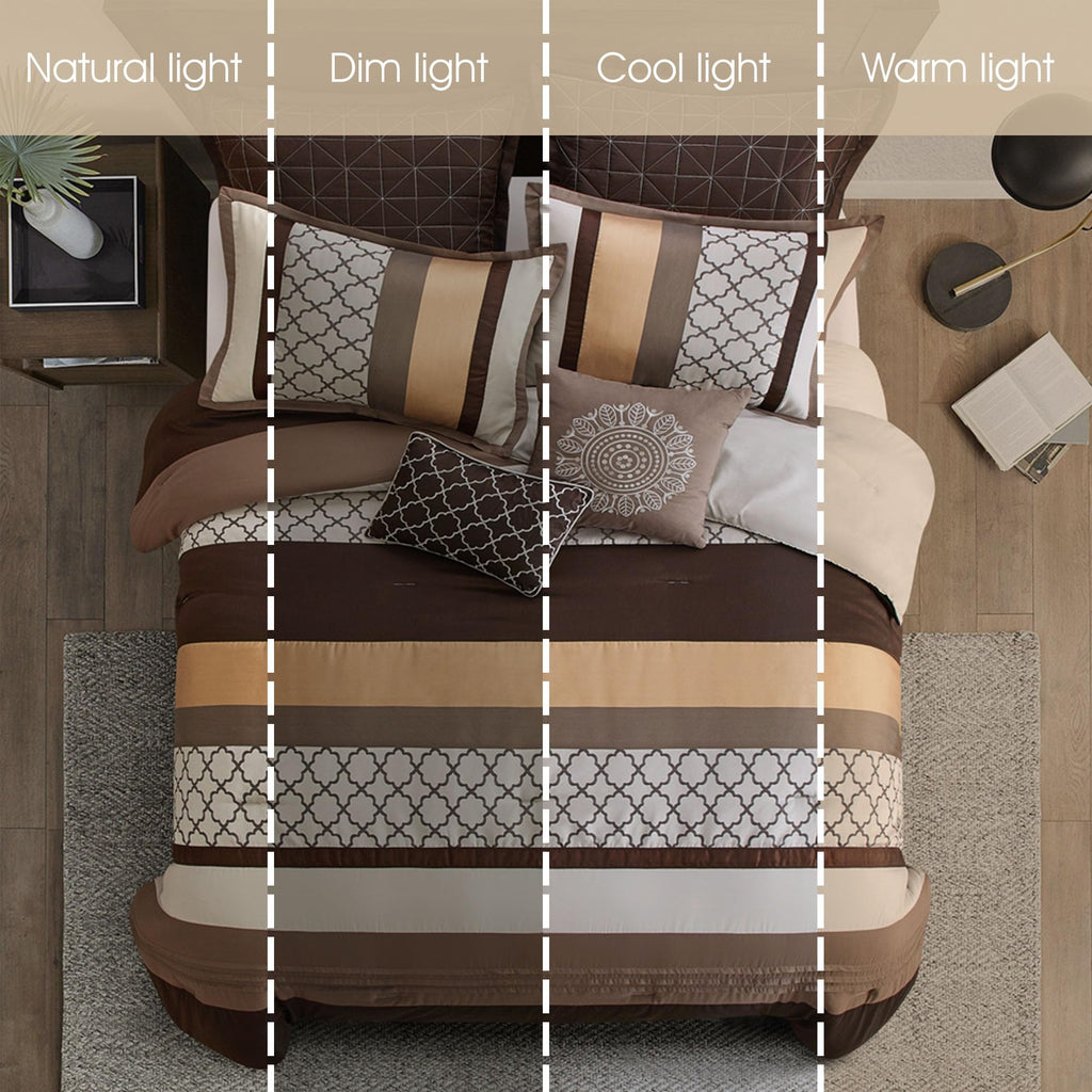 Brown Comforter Set Queen, 8 Pieces Bed in a Bag, Lightweight Microfiber, Ultra-Soft, Jacquard Premium Bedding Set