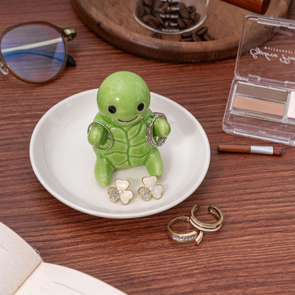 Cute Turtle Ring Holder Dish, Ceramic Jewelry Holder Preppy Room Decor, Turtle Gifts for Women Birthday Christmas