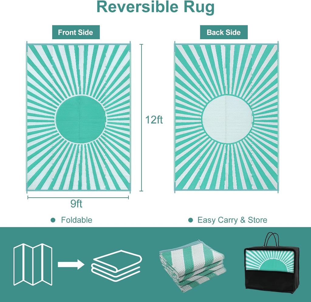 Outdoor Rug Waterproof - Portable Outdoor Camping RV Rug, Reversible Large Plastic Straw Patios Mat, Outside