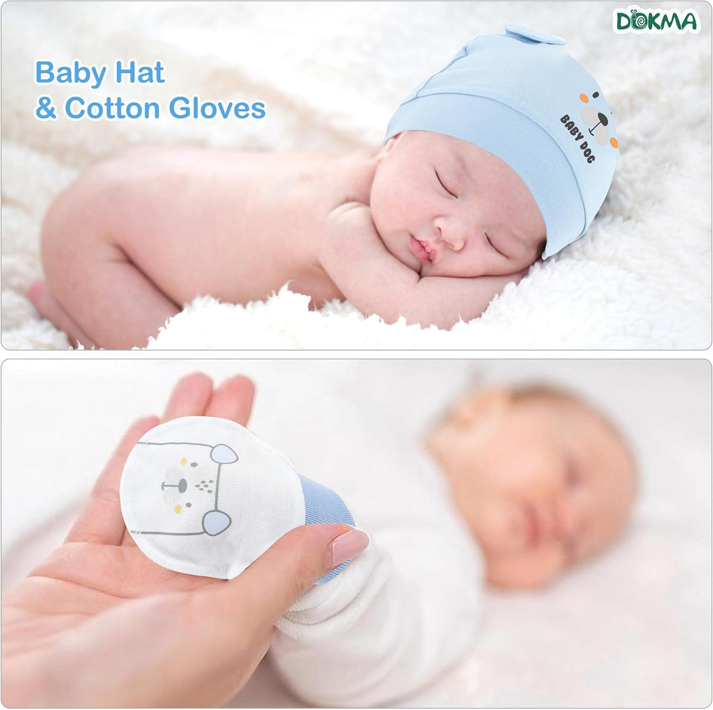 Organic Cotton Baby Mittens and Caps Set with Adorable Bear Design for Newborn 0-6 Months, No Scratch, Ultra Soft - 5