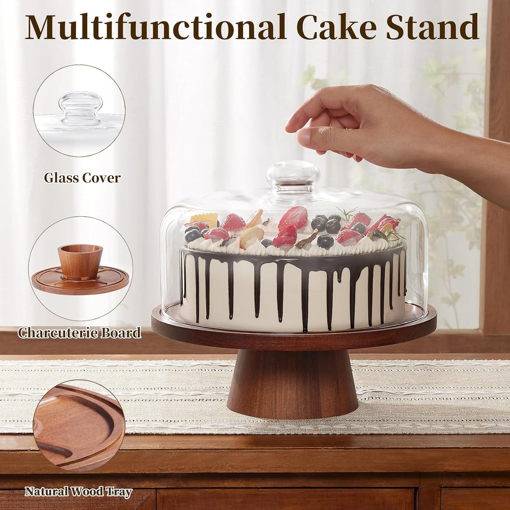 Wooden Cake Stand with Lid: 11in Stand w/Magnetic Pedestal