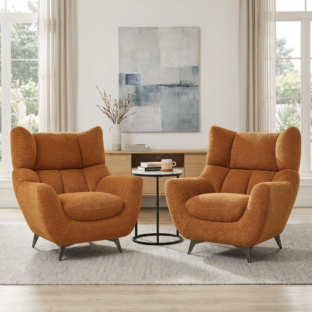 34.6" Oversized Accent Chair with WingBack, Teddy Boucle Curry