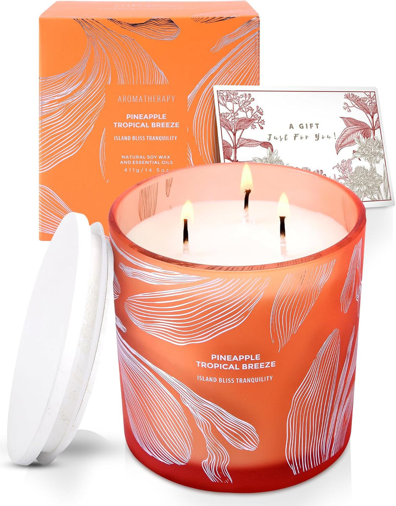 Pineapple Tropical Breeze Candle, Large 3-Wick Soy Candle, 14.5 oz - Set of 145