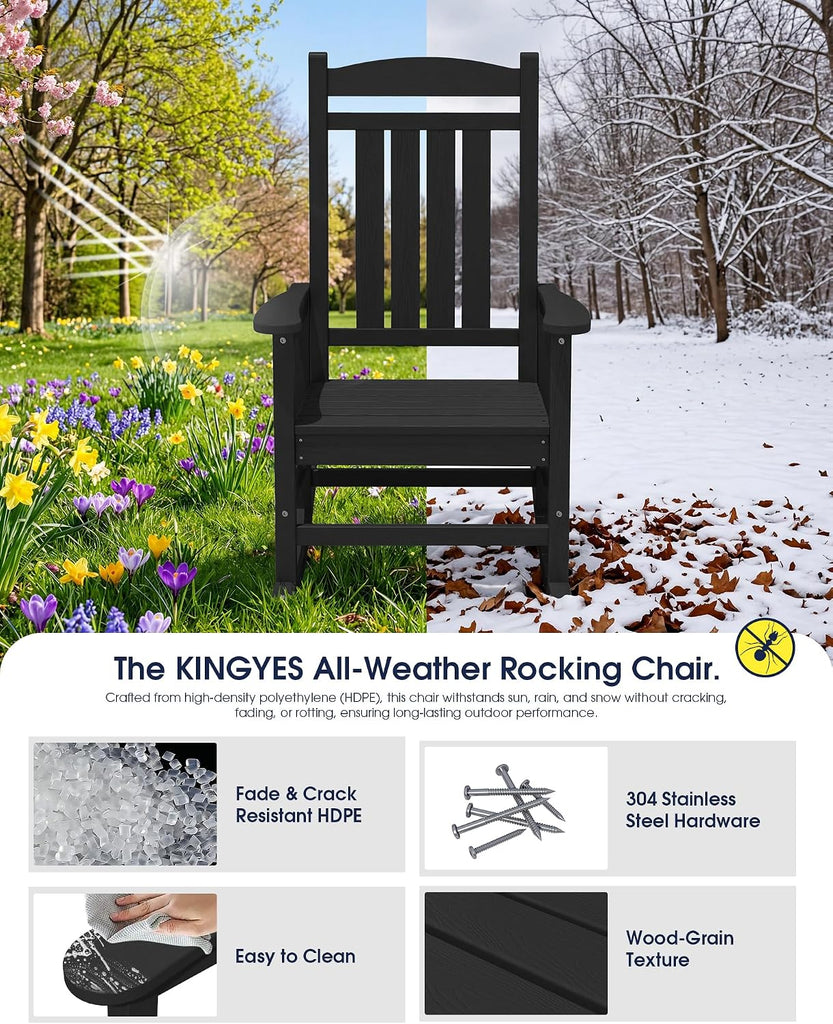 Oversized Outdoor Rocking Chairs Set of 2, HDPE Porch Rocker, Black | - Rocking Chairs for Outdoor with Wide Seat