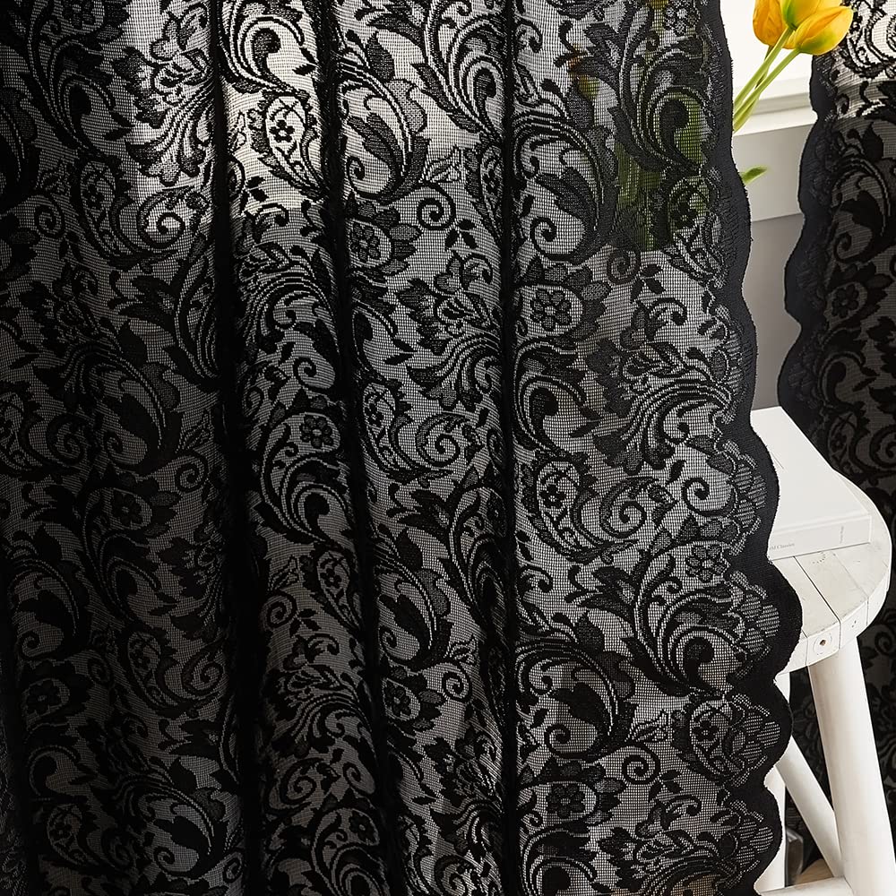 Black Lace Curtains, Gothic Style, 52W x 63L Inch