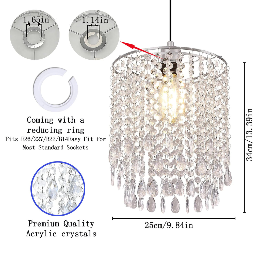 Chandelier Shades, Mini Crystal Shade, Acrylic Beaded Hanging Lampshade, Modern 2-Tiers Pendant Light Shades