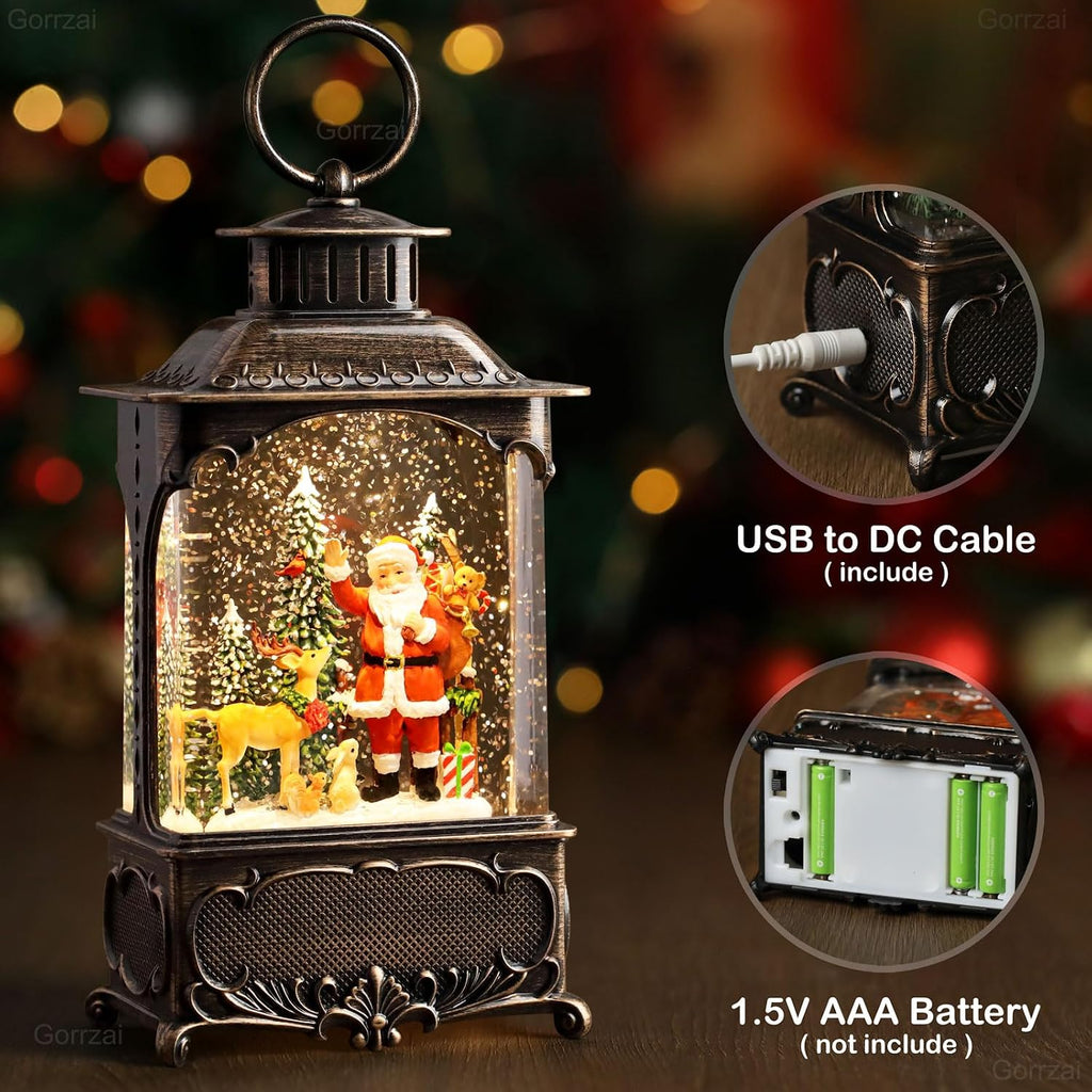 Santa Snow Globe Lantern Christmas Snow Globes, Lighted Christmas Decorations Indoor with Music Timer Swirling