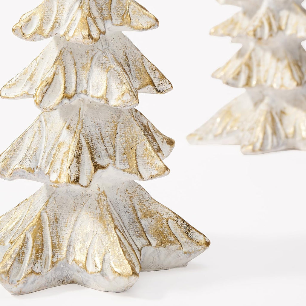 White and Gold Christmas Tree Figurines, Tabletop Decor