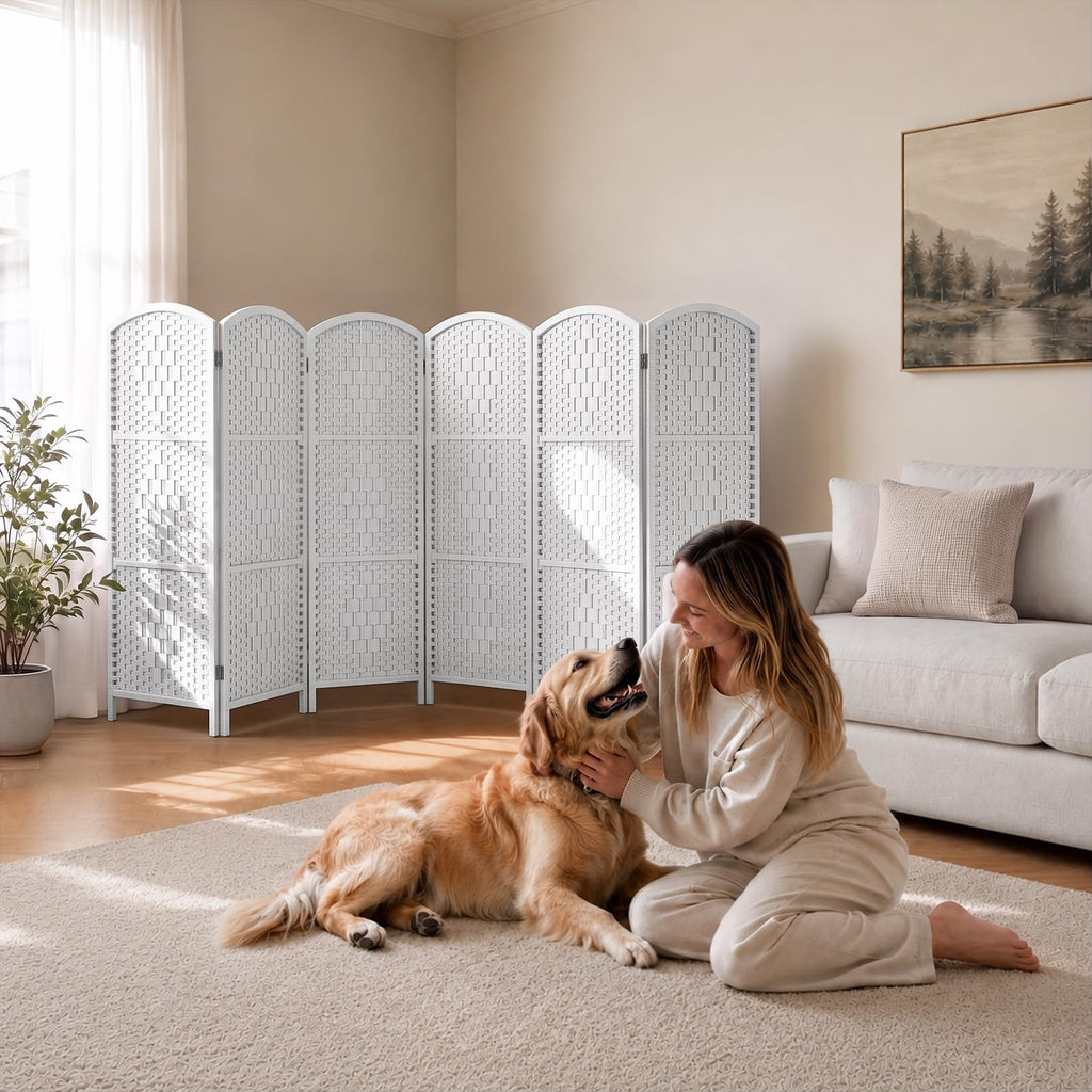 Room Divider, Short Folding Privacy Screen Panel, 6 Panel, White