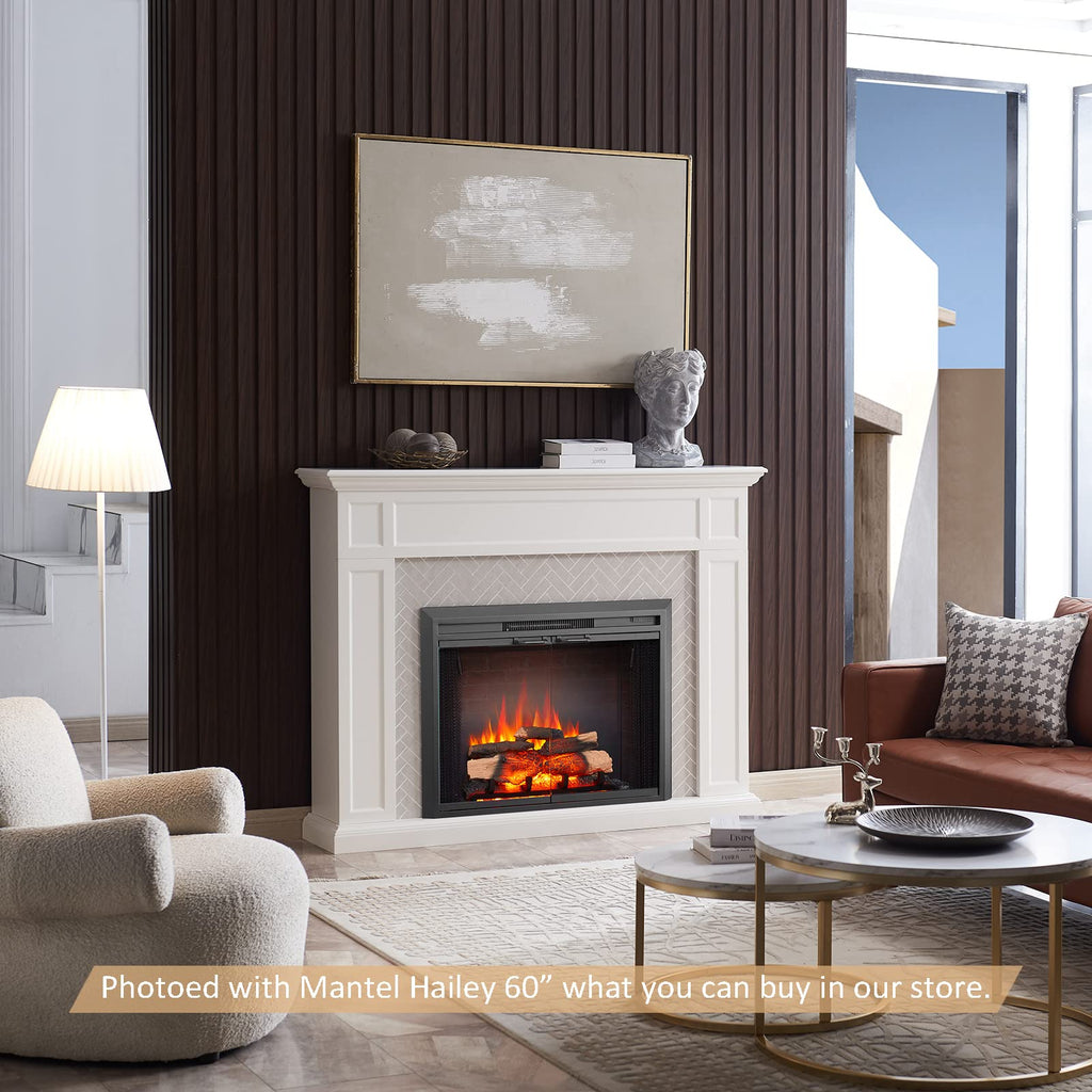 LegendFlame Damon 35" W Electric Fireplace Insert with Glass Door and Mesh Screen, Fireplace Heater