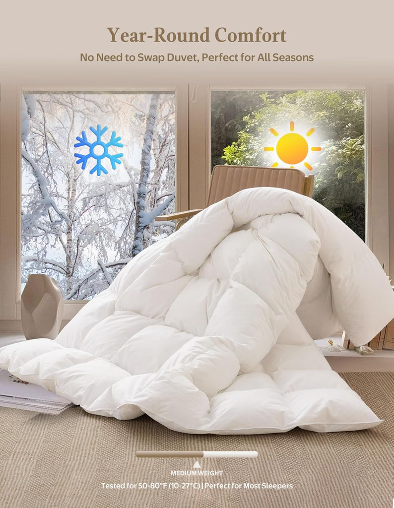 Goose Feather Down Fibers Comforter Twin, Organic Cotton Duvet Insert, All Season Warmth, Baffle Box