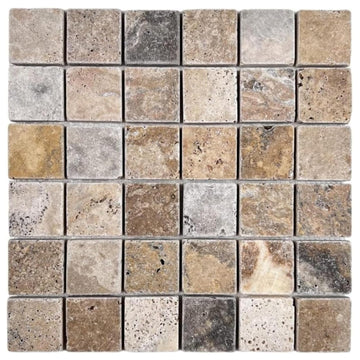 Scabos 2x2 Tumbled Travertine Mosaic Tile for Wall,Floor - 5 Sheets