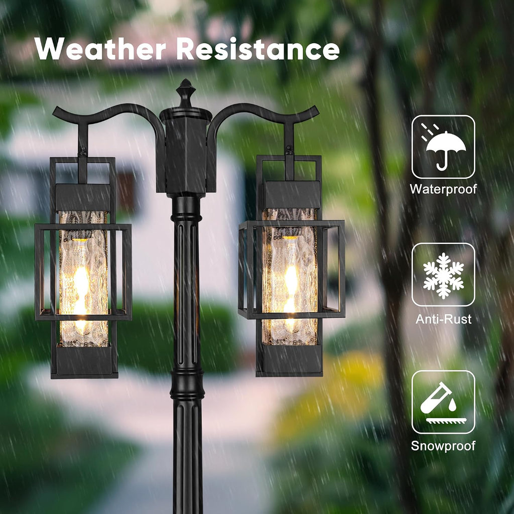 Modern Outdoor Lamp Post Light 2-Head, Hardwired Street Light Post for Outside Metal Pole Light Outdoor Lighting with