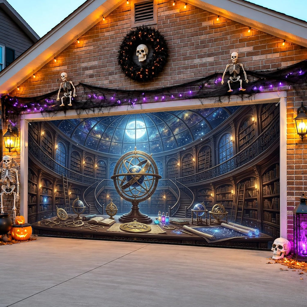 Mystical Library Celestial Armillary Sphere Garage Door Cover 157x71 Inch