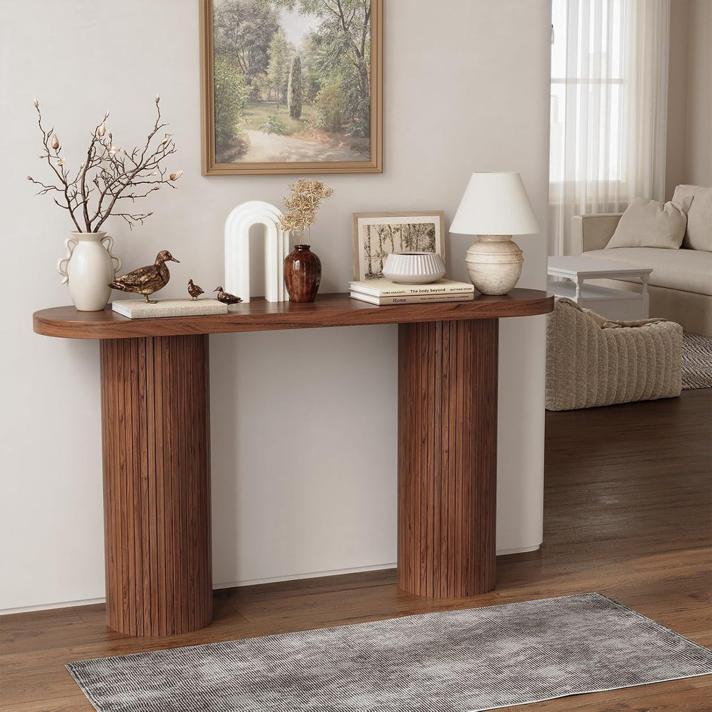 55 Inch Fluted Entryway Table, Wood Console Table, Couch Tables Behind Sofa, Farmhouse Style, Modern Sofa Stand for
