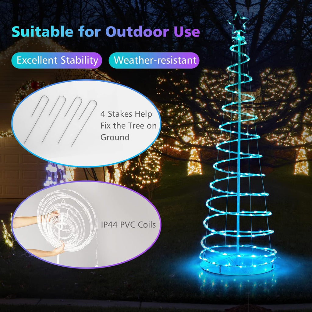 6 FT Spiral Christmas Tree, Outdoor Led Christmas Tree with 135 LED Lights, 10 Lighting Modes, Bluetooth APP Control